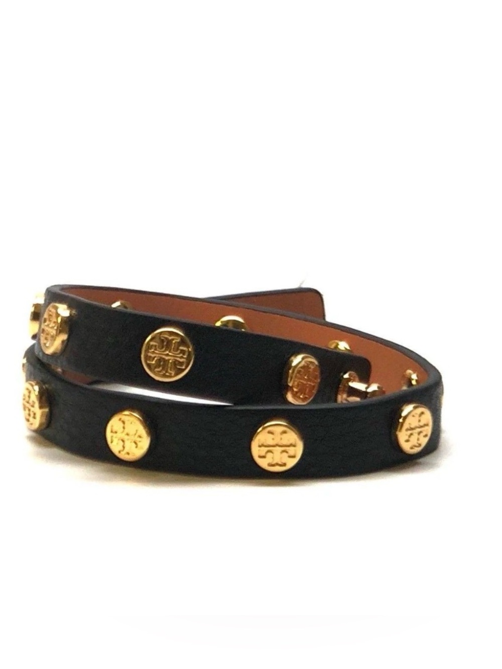 Tory Birch Leather Logo-Stud Double-Wrap Bracelet